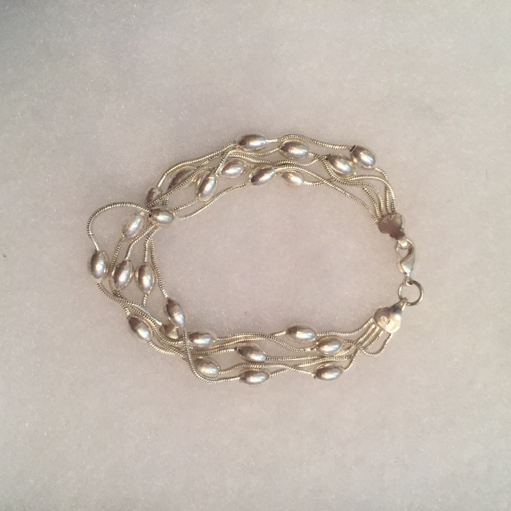 BRACELET STERLING SILVER 925 5 STRANDS BEADS 7” 24.9g